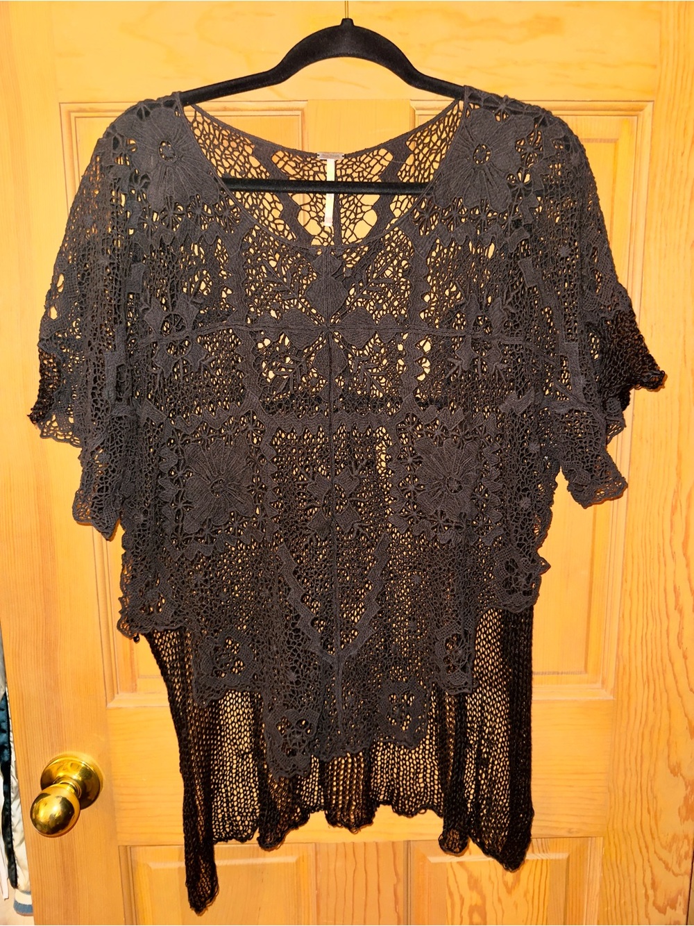 Free People Black Crochet Lace Overlay Top - basically one-size